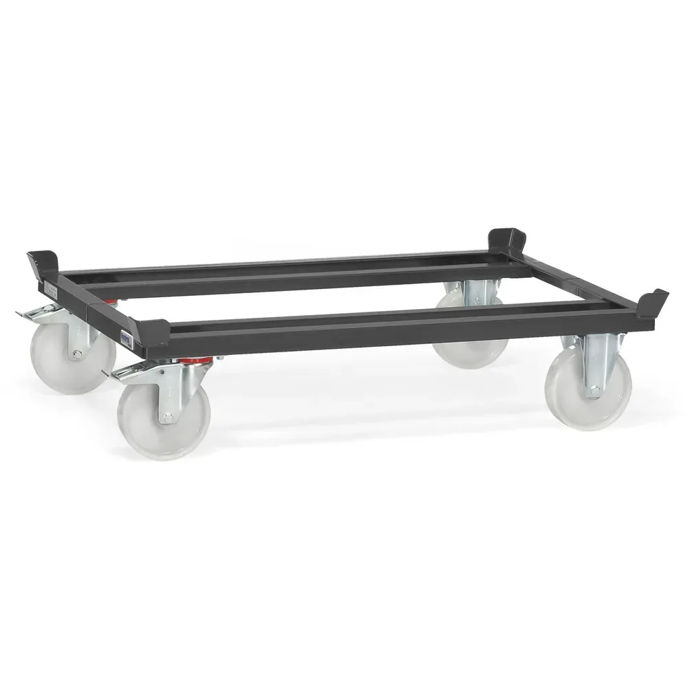 fetra® Fahrgestell mit Fangecken, TK 1.000 kg, für Paletten 1.200 x 800 mm, Polyamid-Bereifung, anthrazitgrau