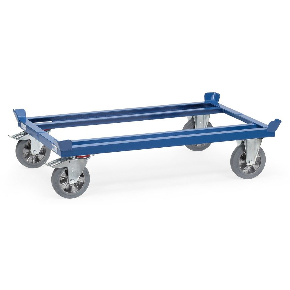 fetra® Fahrgestell mit Fangecken, TK 1.200 kg, für Paletten 800 x 600 mm, Elastik-Vollgummi-Bereifung