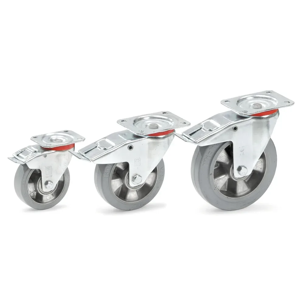 fetra® Lenkrolle mit Feststeller, ØxB 160 x 50 mm, Tragkraft 300 kg, Bereifung aus Vollgummi-Elastik