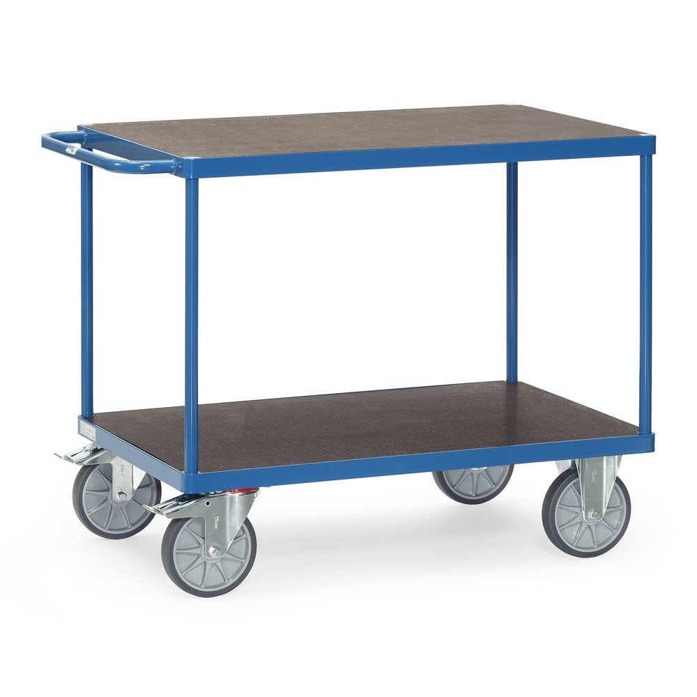 Tischwagen fetra®, 2 Etagen, Lenk- & Bockrollen, bis 600 kg, Ladeflächen Sperrholz mit L 1200 x B 800 mm