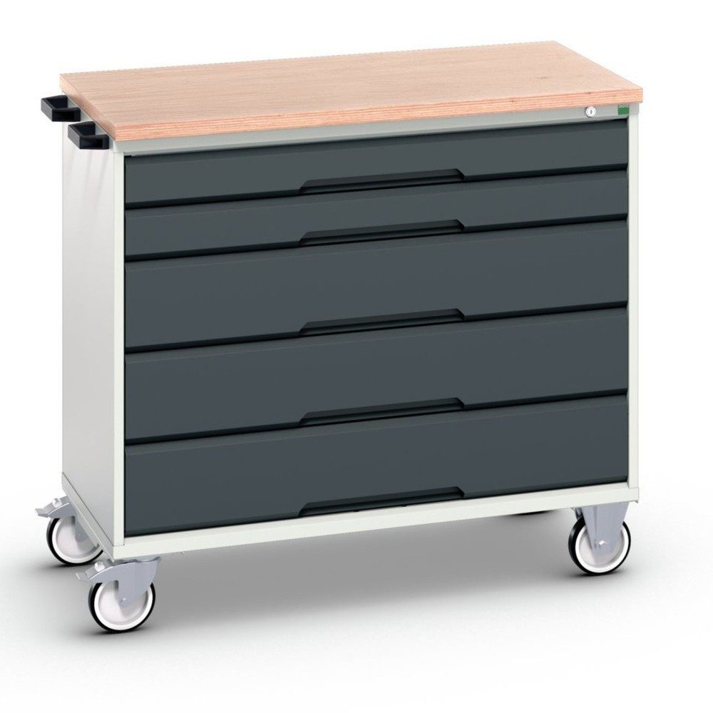 bott verso Werkstattwagen, mit 5 Schubladen und Multiplex Top, BxTxH: 1050 x 600 x 980 mm