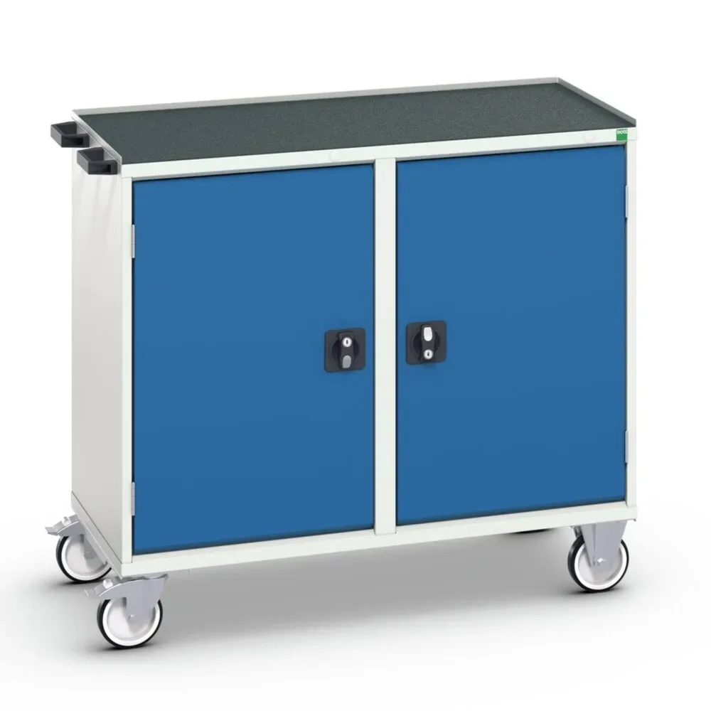bott verso Montagewagen, mit 2 Türen, Fachböden und Abrollrand, BxTxH: 1050 x 550 x 965 mm