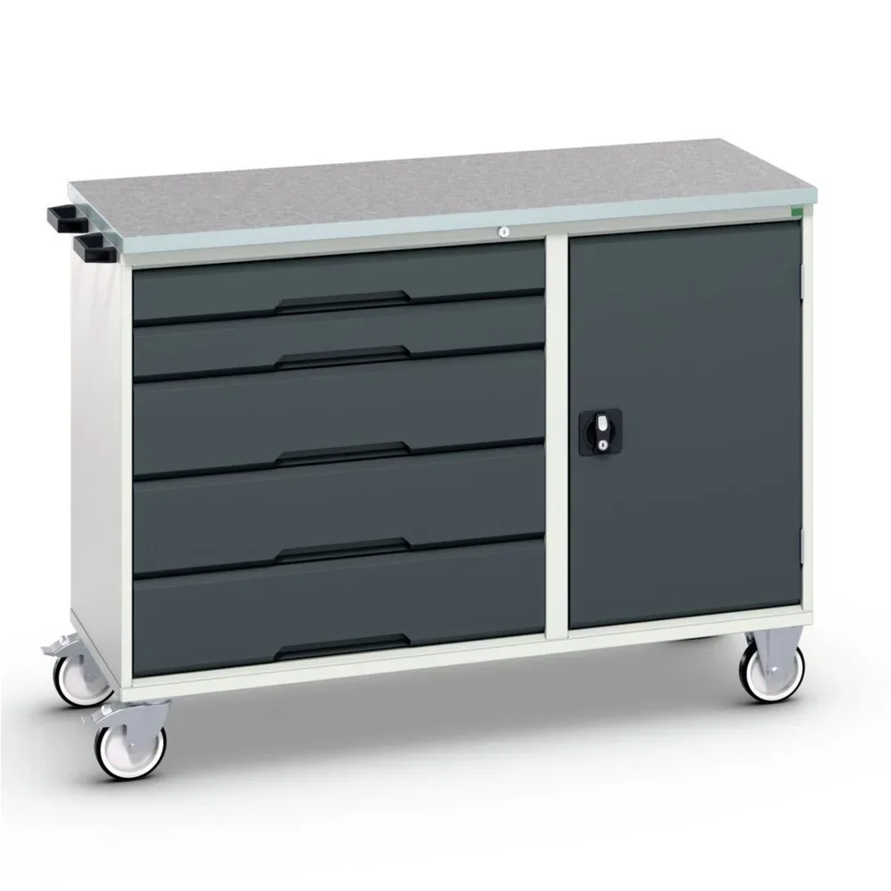 bott verso Montagewagen, mit 5 Schubladen, Tür und Linoleum-Top, BxTxH: 1300 x 600 x 980 mm