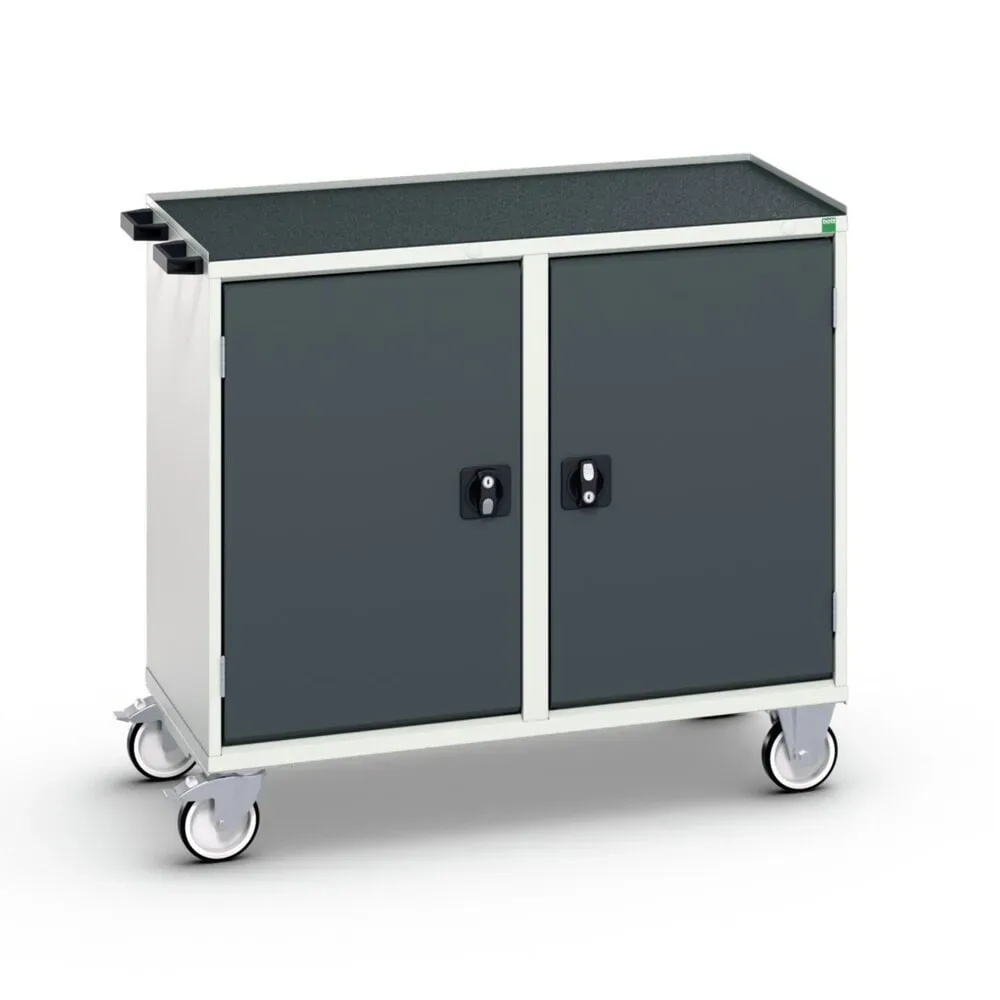 bott verso Montagewagen, mit 2 Türen, Fachböden und Abrollrand, BxTxH: 1050 x 550 x 965 mm