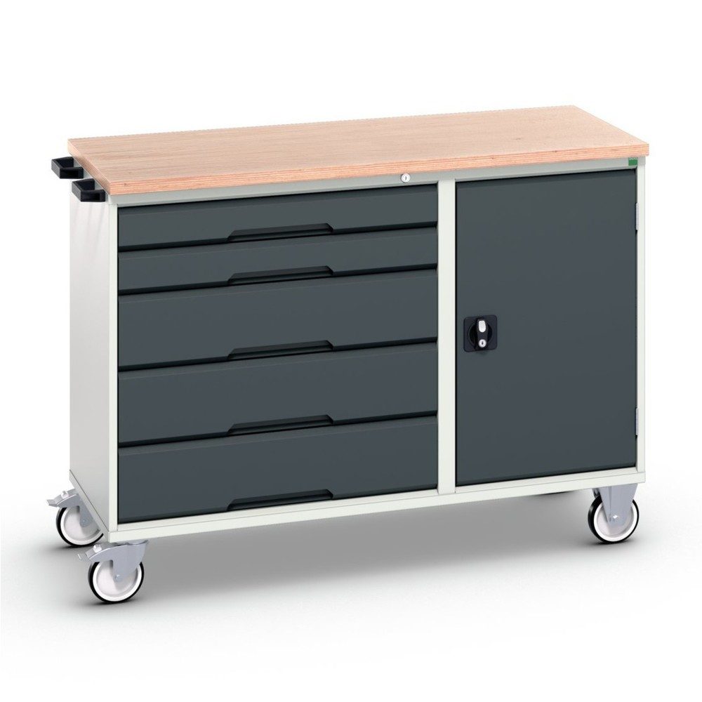bott verso Montagewagen, mit 5 Schubladen, Tür und Multiplex-Top, BxTxH: 1300 x 600 x 980 mm