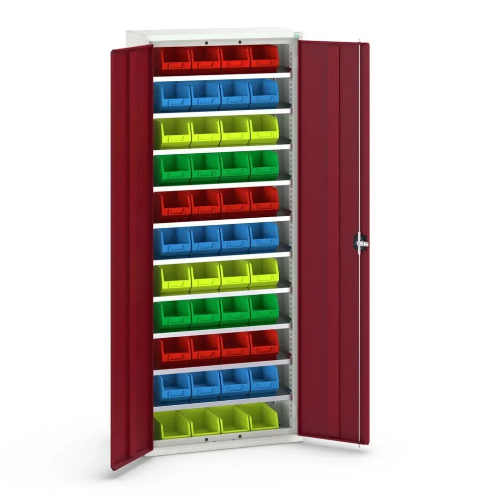 bott verso Magazinschrank, mit 10 Fachböden und 44 Sichtlagerkästen, BxTxH: 800 x 350 x 2000 mm