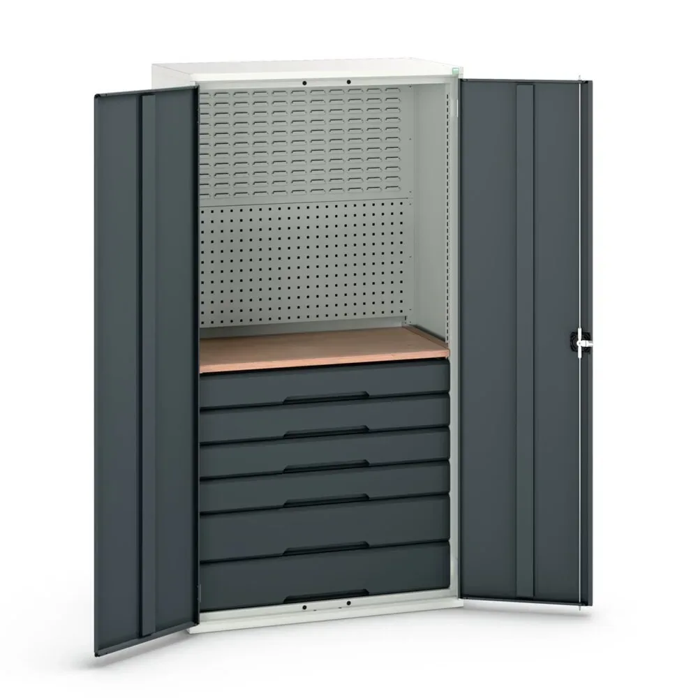 bott verso Flügeltürschrank mit 6 Schubladen, mit Rückwand und Arbeitsplatte, BxTxH: 1050 x550 x 2000 mm