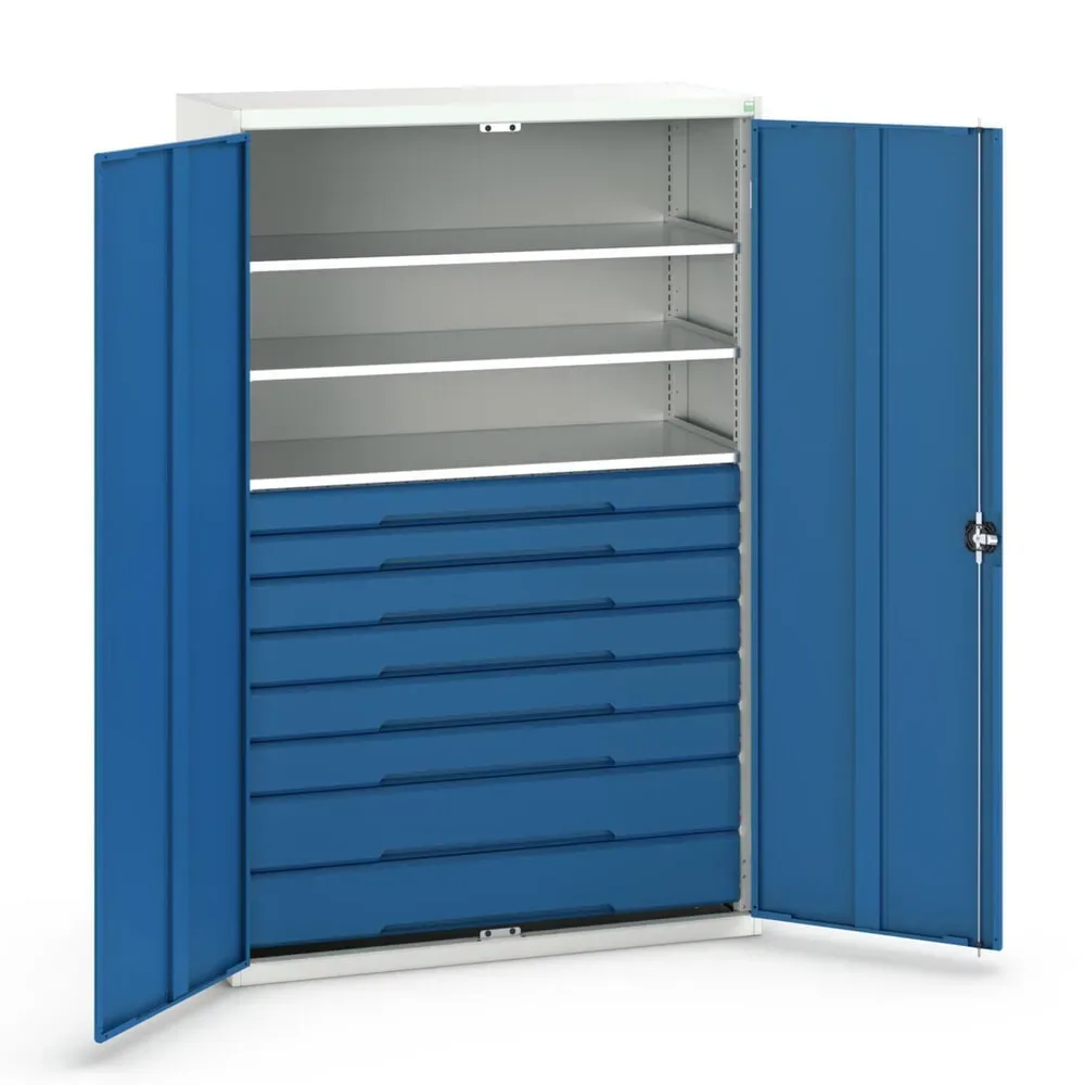 bott verso Flügeltürschrank mit Schubladen, mit 3 Fachböden und 8 Schubladen, BxTxH: 1300 x 550 x 2000 mm