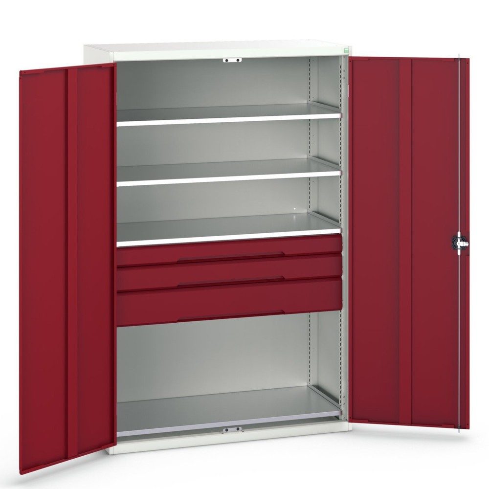 bott verso Flügeltürschrank mit Schubladen, mit 4 Fachböden und 3 Schubladen, BxTxH: 1300 x 550 x 2000 mm