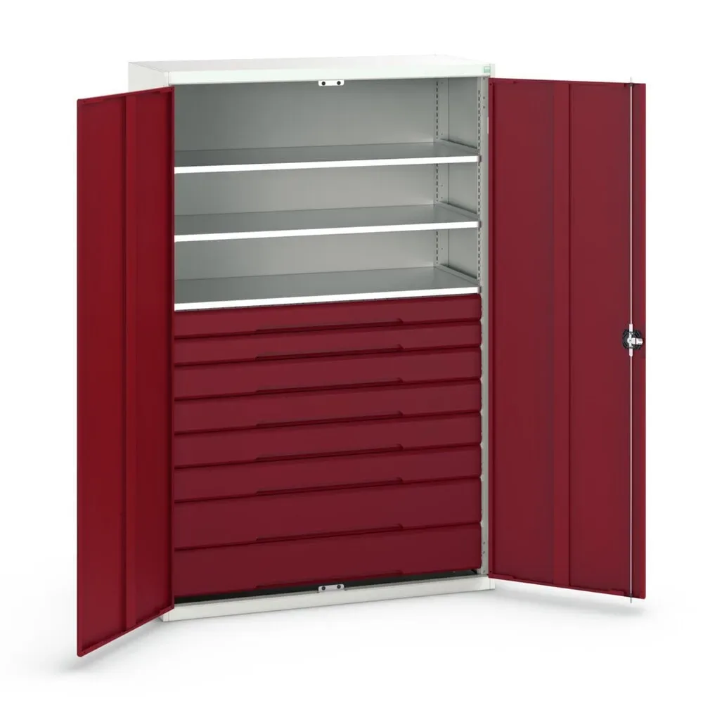 bott verso Flügeltürschrank mit Schubladen, mit 3 Fachböden und 8 Schubladen, BxTxH: 1300 x 550 x 2000 mm