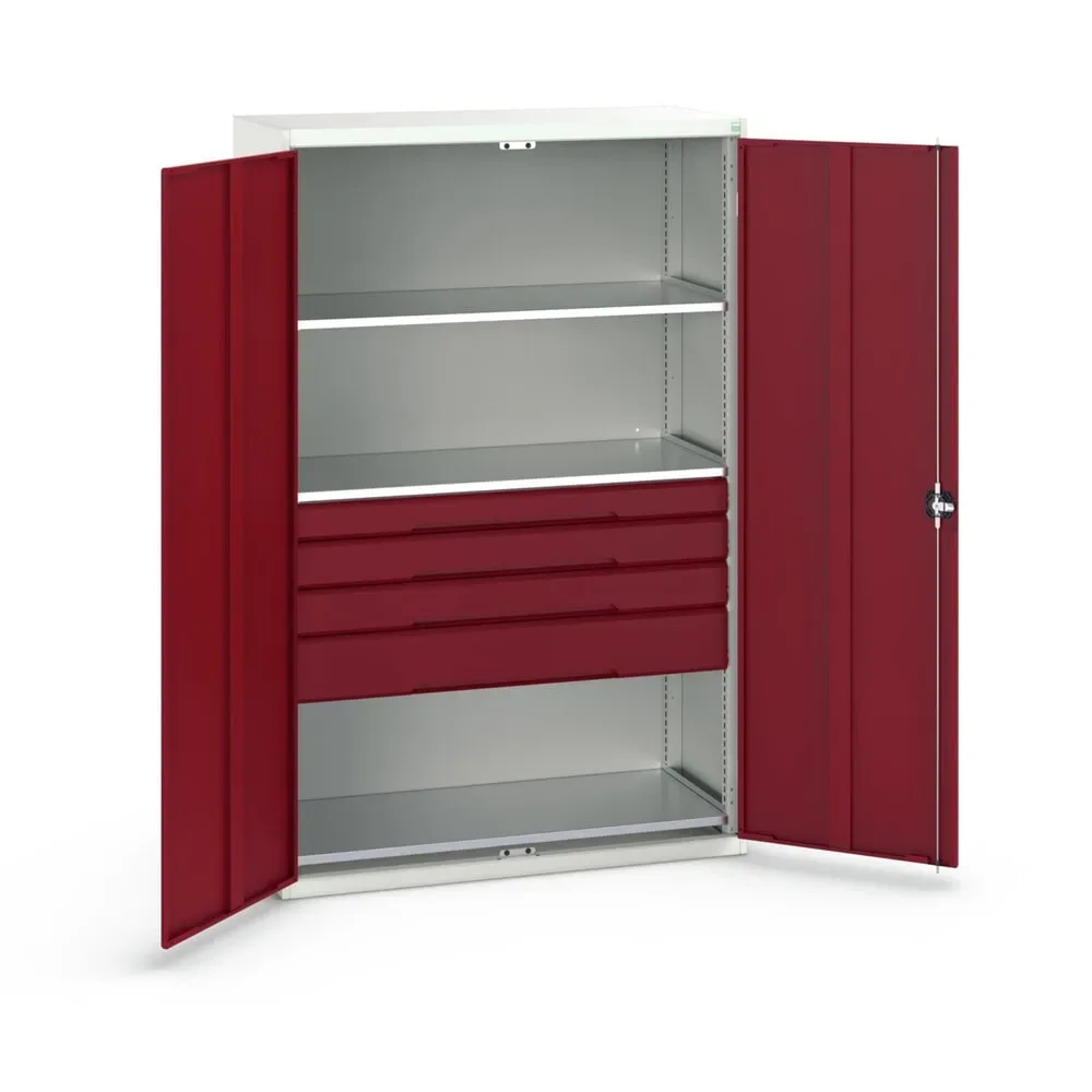 bott verso Flügeltürschrank mit Schubladen, mit 3 Fachböden und 4 Schubladen, BxTxH: 1300 x 550 x 2000 mm