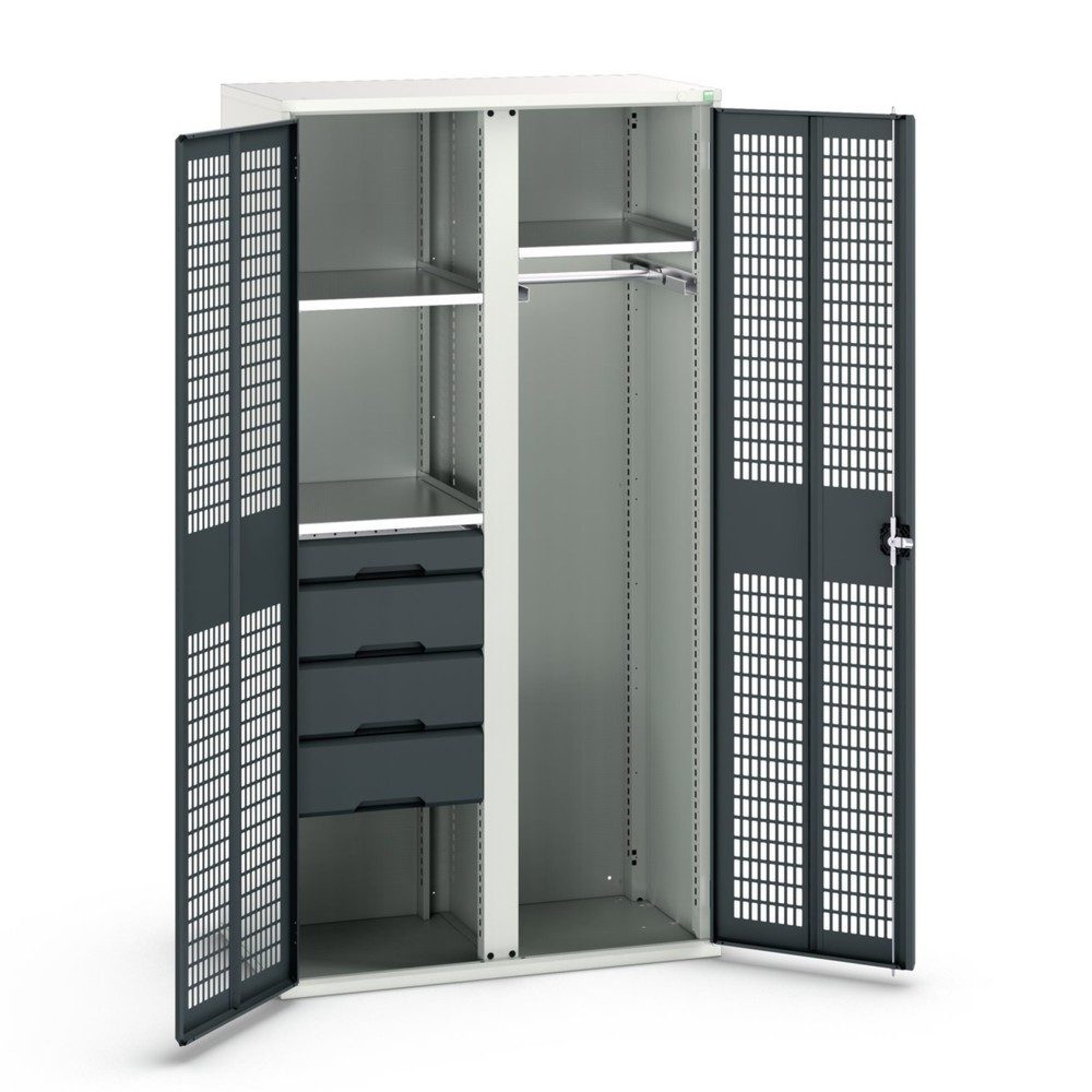 bott verso Kleiderspind mit Belüftung, mit 3 Fachböden und 4 Schubladen, BxTxH: 1050 x550 x 2000 mm
