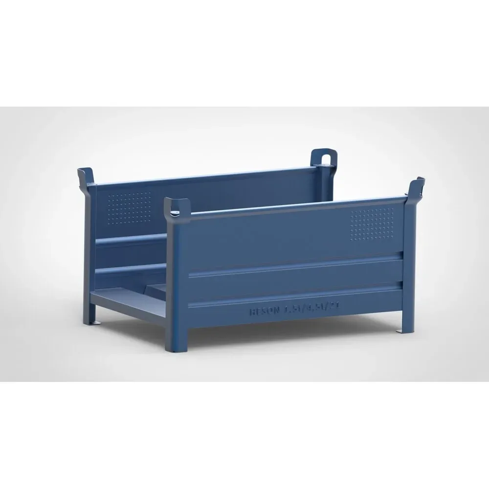 HESON® Stapelbehälter für Langgut, 2 Seiten offen, lackiert, BxT 1.200 x 800 mm, enzianblau