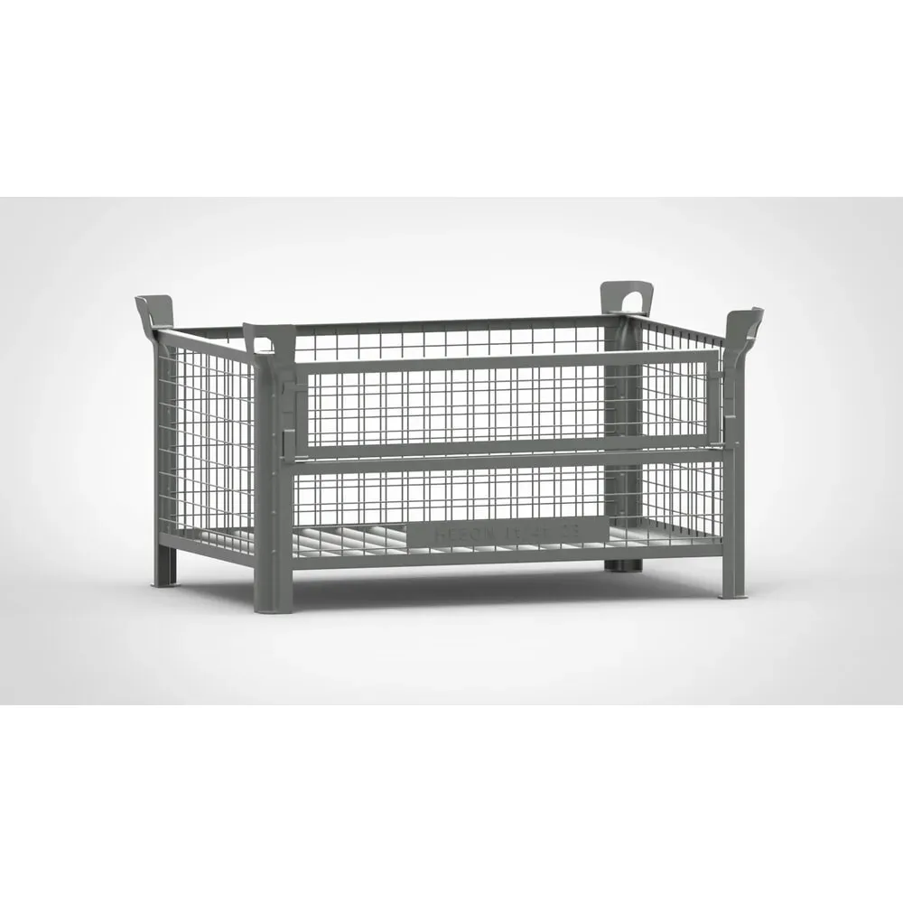 HESON® Industrie-Gitterbox, mit ½ Gitterklappe, lackiert, HxBxT 600 x 1.200 x 800 mm, mausgrau