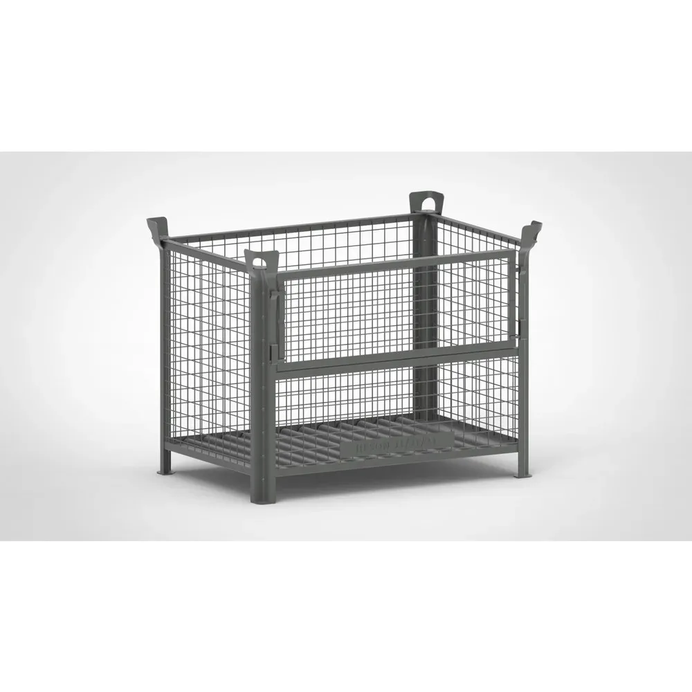 HESON® Industrie-Gitterbox, mit ½ Gitterklappe, lackiert, HxBxT 900 x 1.200 x 800 mm, mausgrau