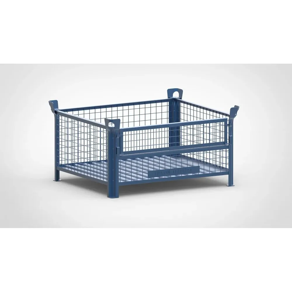 HESON® Industrie-Gitterbox, mit ½ Gitterklappe, lackiert, HxBxT 600 x 1.200 x 1.000 mm, enzianblau