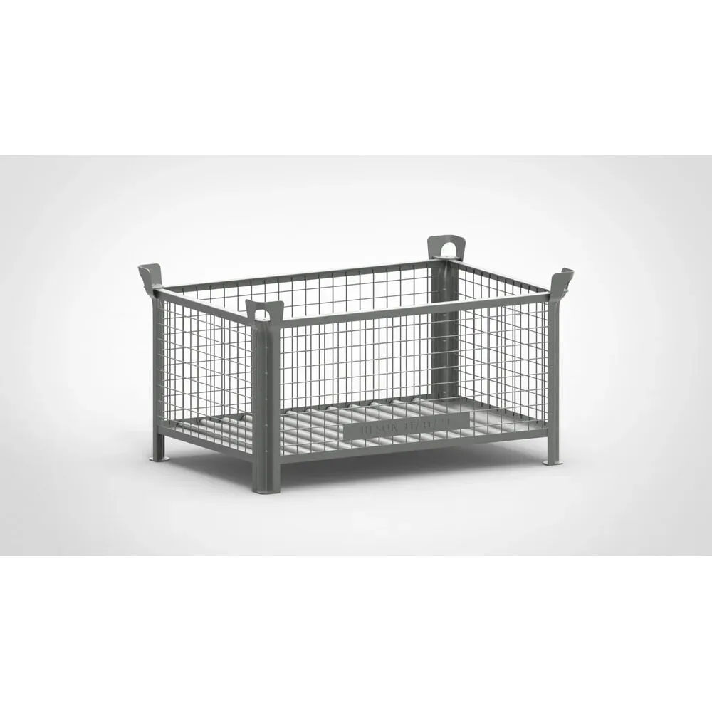 HESON® Industrie-Gitterbox, Wände feststehend, lackiert, HxBxT 600 x 1.200 x 800 mm, mausgrau