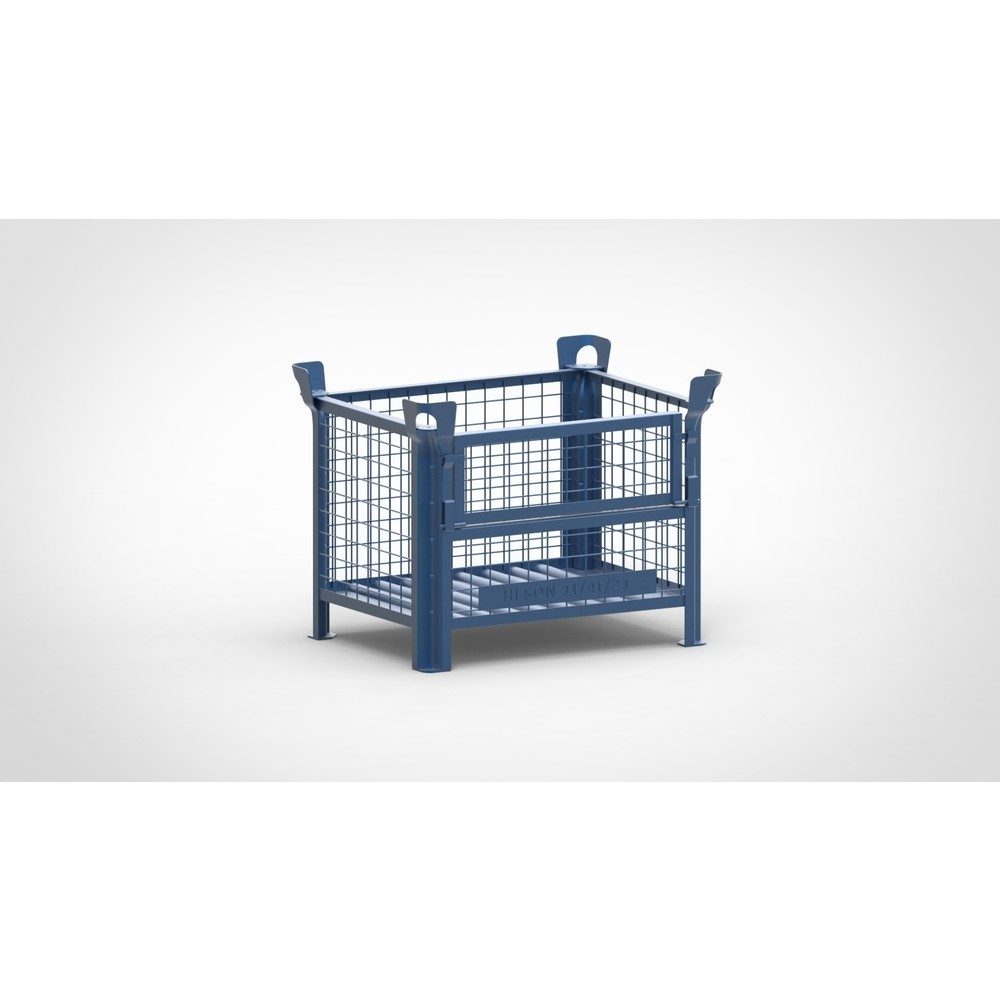 HESON® Industrie-Gitterbox, mit ½ Gitterklappe, lackiert, HxBxT 600 x 800 x 600 mm, enzianblau