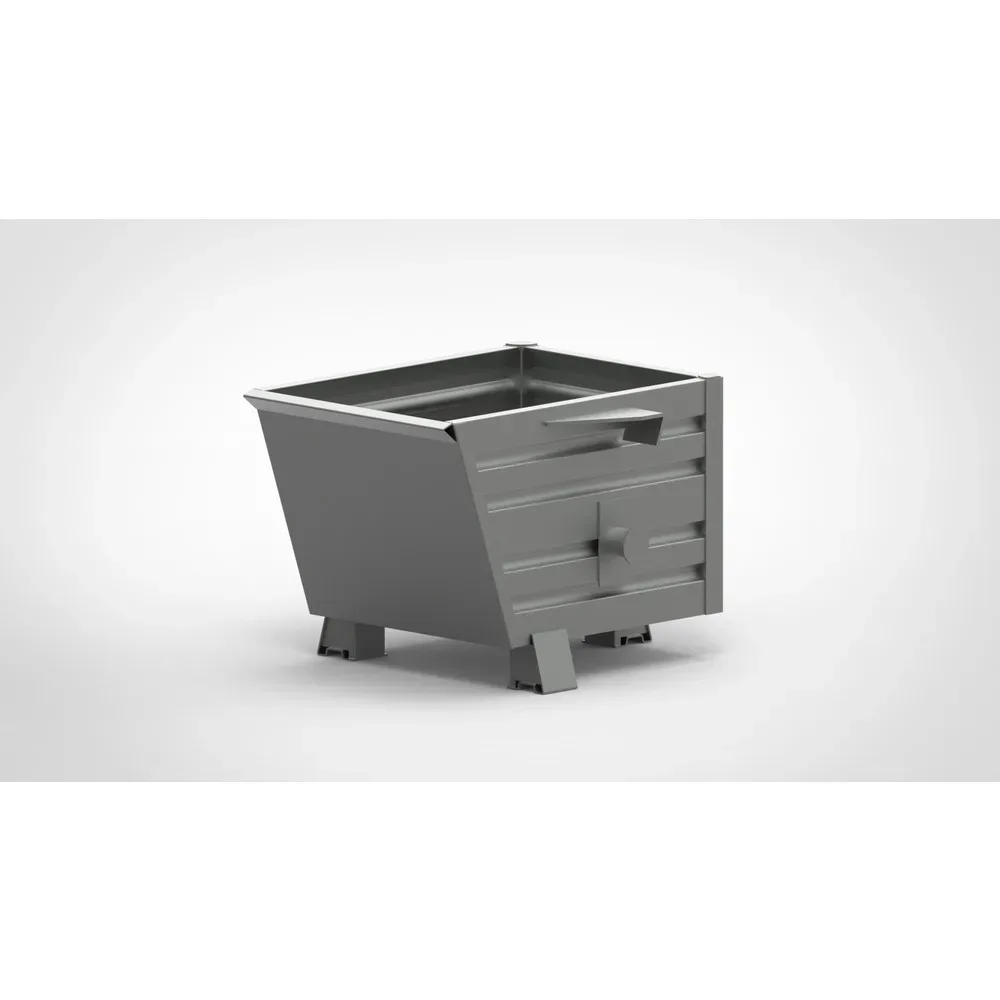 HESON® Stapelbarer Kippbehälter, mit Füssen, lackiert, BxT 600 x 800 mm, mausgrau