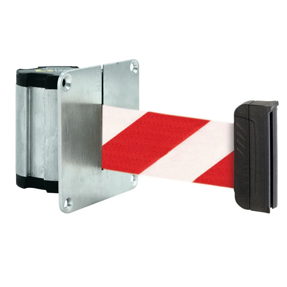 Absperr-Wandgurt L mit magnetischem Endstück, Länge 3,7 m, rot / weiss diagonal gestreift