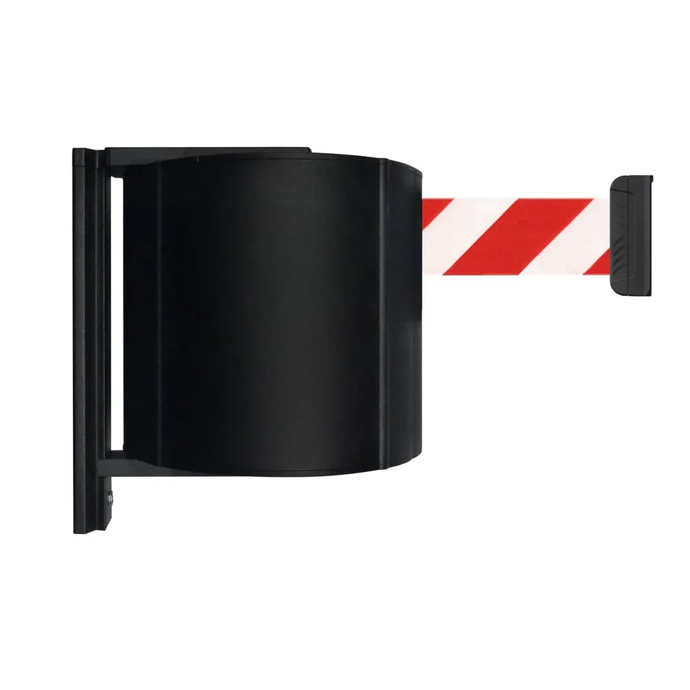 Absperr-Wandgurt XXL mit magnetischem Endstück, Länge 10 m, rot / weiss diagonal gestreift
