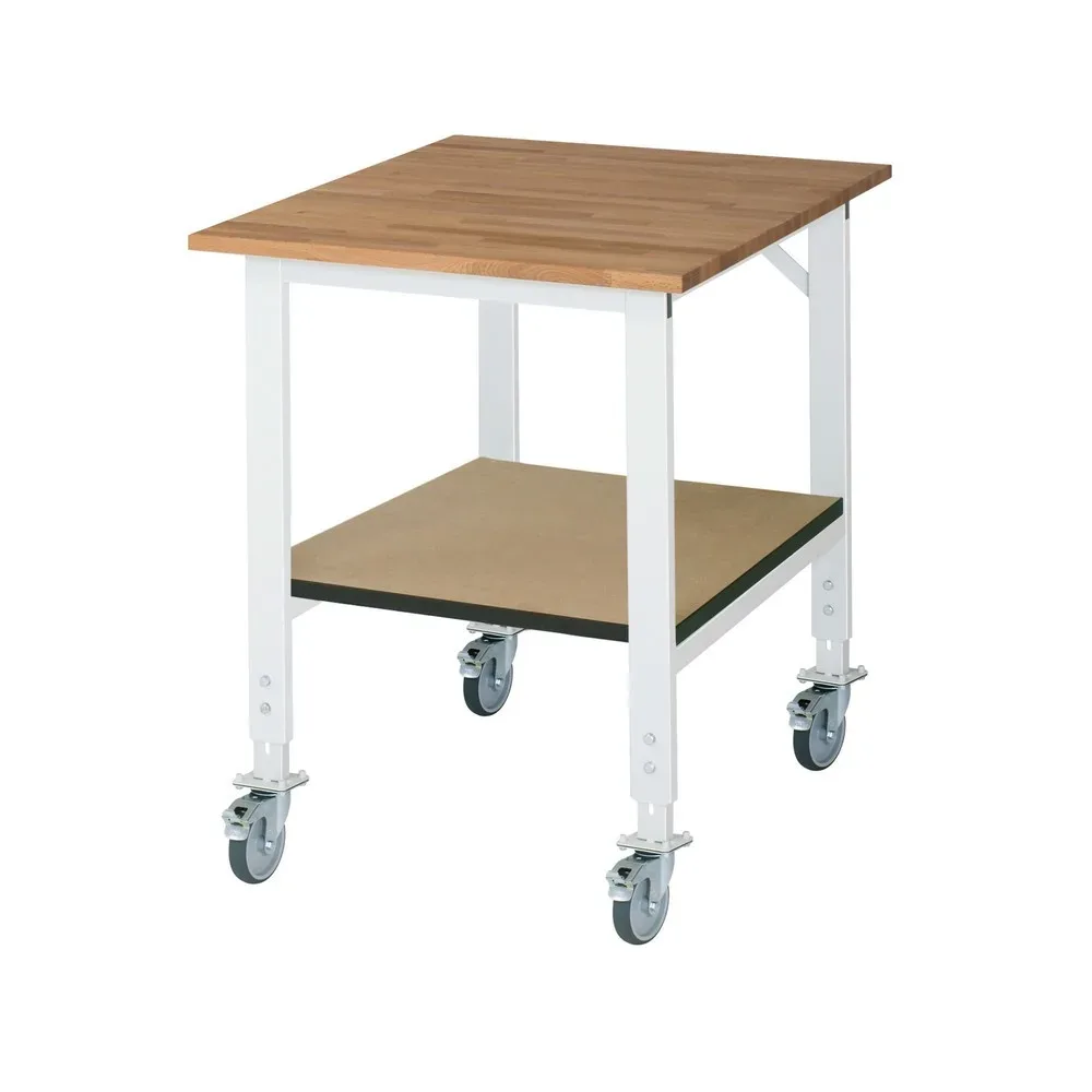 Arbeitstisch mit Ablageboden, fahrbar, Bucheplatte, Stärke 25 mm, BxT 750 x 1000 mm RAU