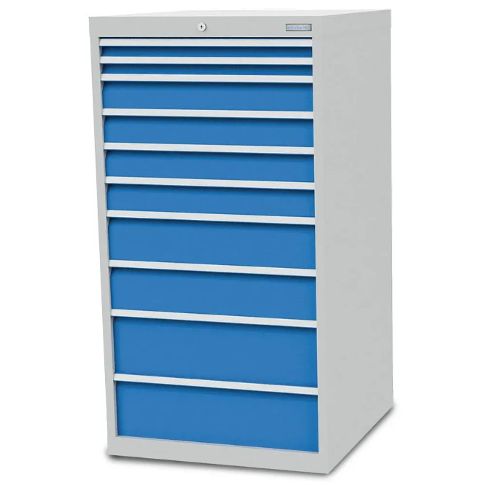 Bedrunka+Hirth Schubladenschrank R 24-24, HxBxT 1.319 x 705 x 736 mm, lichtgrau, lichtblau, 10 Schubladen 2x50 + 4x100 + 2x150 + 2x 200