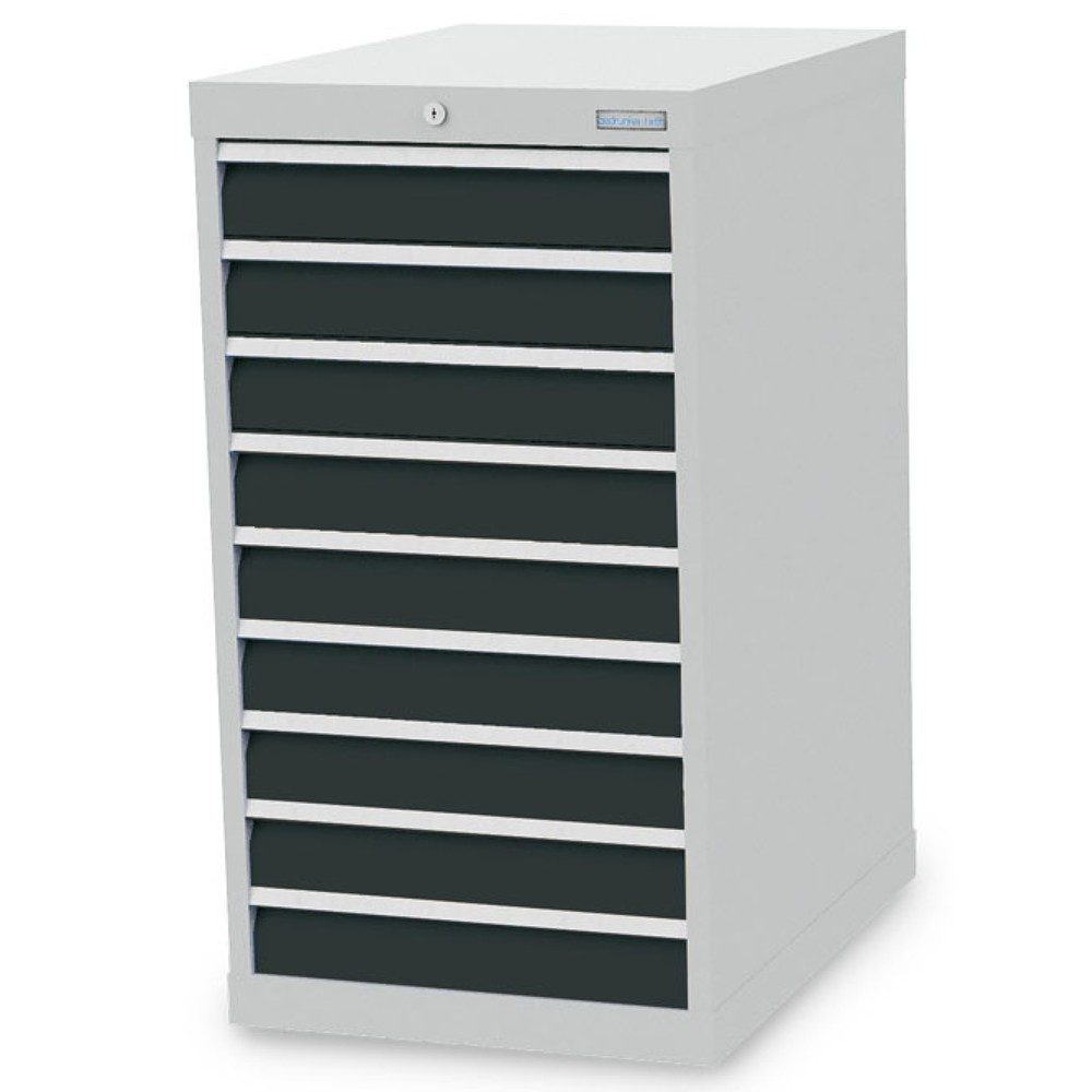 Bedrunka+Hirth Schubladenschrank R 18-24, HxBxT 1.019 x 555 x 736 mm, lichtgrau, anthrazitgrau, 9 Schubladen 9x100 mm