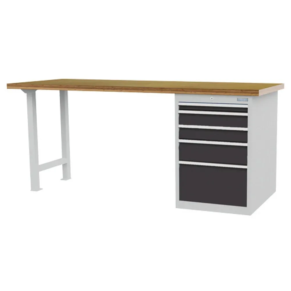 Bedrunka+Hirth Reihenwerkbank R 18-24, HxBxT 859 x 2.000 x 750 mm, lichtgrau, anthrazitgrau, 5 Schubladen 1x50 + 2x100 + 1x150 + 1x300 mm