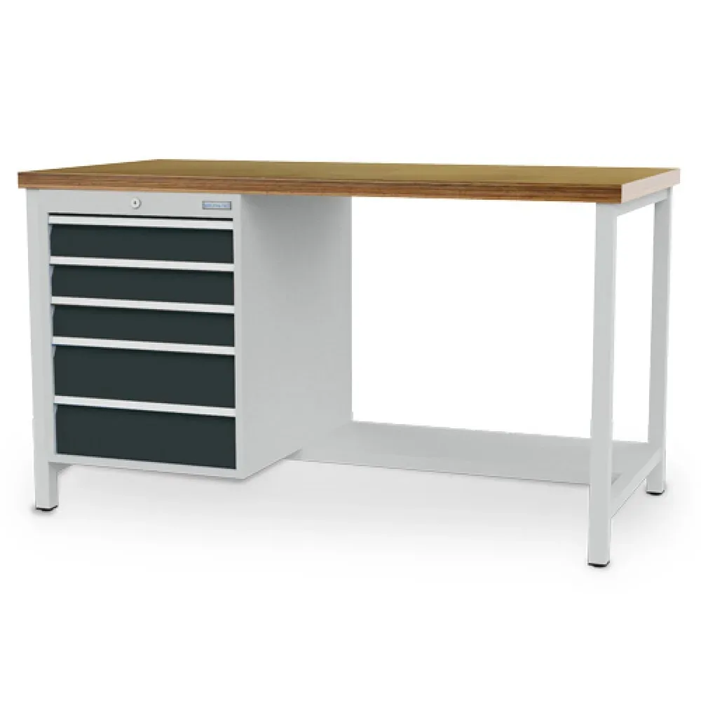 Bedrunka+Hirth Kastenwerkbank R 18-24, HxBxT 859 x 1.500 x 750 mm, lichtgrau, anthrazitgrau, 5 Schubladen 3x100 + 2x150 mm