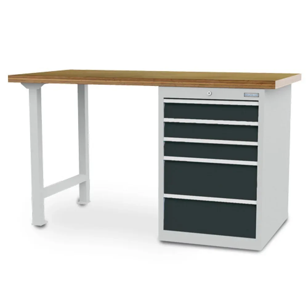 Bedrunka+Hirth Reihenwerkbank R 18-24, HxBxT 859 x 1.500 x 750 mm, lichtgrau, anthrazitgrau, 5 Schubladen 3x100 + 2x200 mm