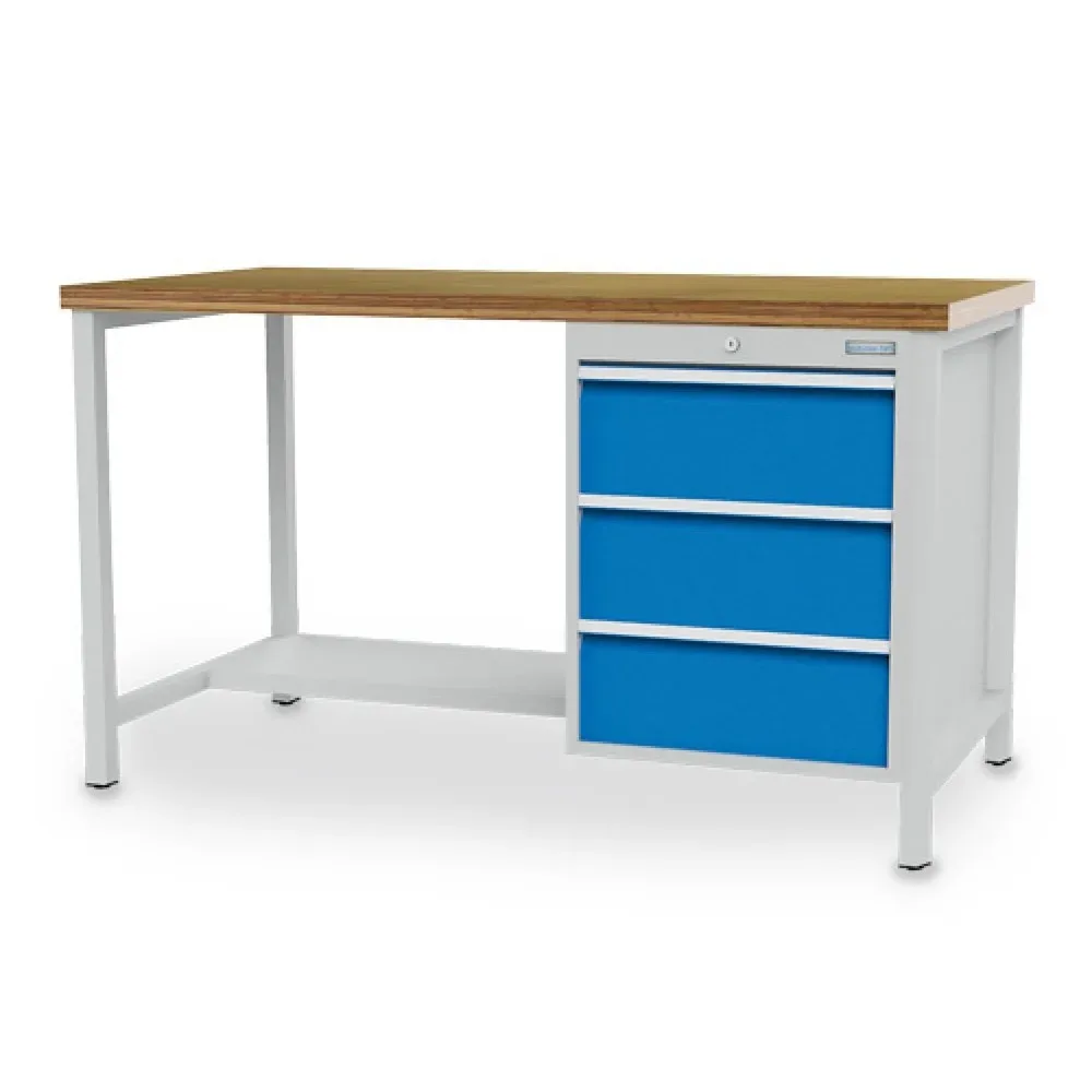 Bedrunka+Hirth Werkbank R 18-24, HxBxT 959 x 2.000 x 750 mm, lichtgrau, lichtblau, 3 Schubladen 3x200 mm