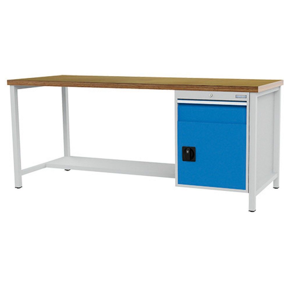Bedrunka+Hirth Werkbank R 18-24, HxBxT 959 x 2.000 x 750 mm, lichtgrau, lichtblau, 1 Schublade 1x150 mm, 1 Flügeltür 1x450 mm