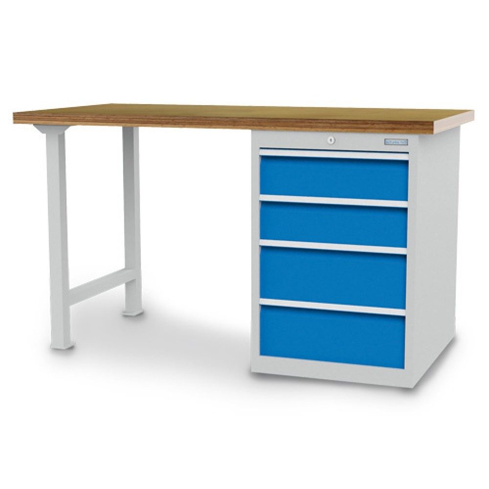 Bedrunka+Hirth Reihenwerkbank R 18-24, HxBxT 859 x 1.500 x 750 mm, lichtgrau, lichtblau, 4 Schubladen 2x150 + 2x200 mm