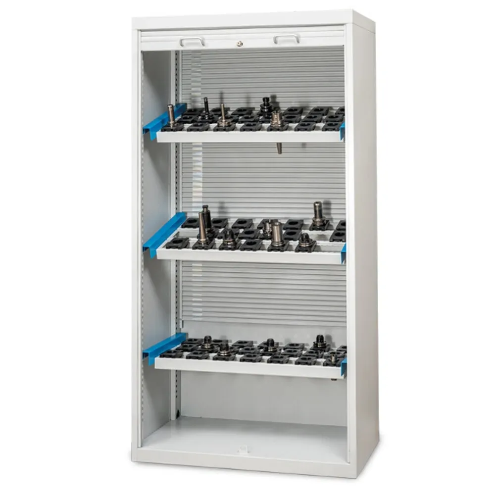 Bedrunka+Hirth CNC-Rollladenschrank, lichtgrau, mit 3 CNC-Werkzeugaufnahmerahmen, Aluminiumrollladen