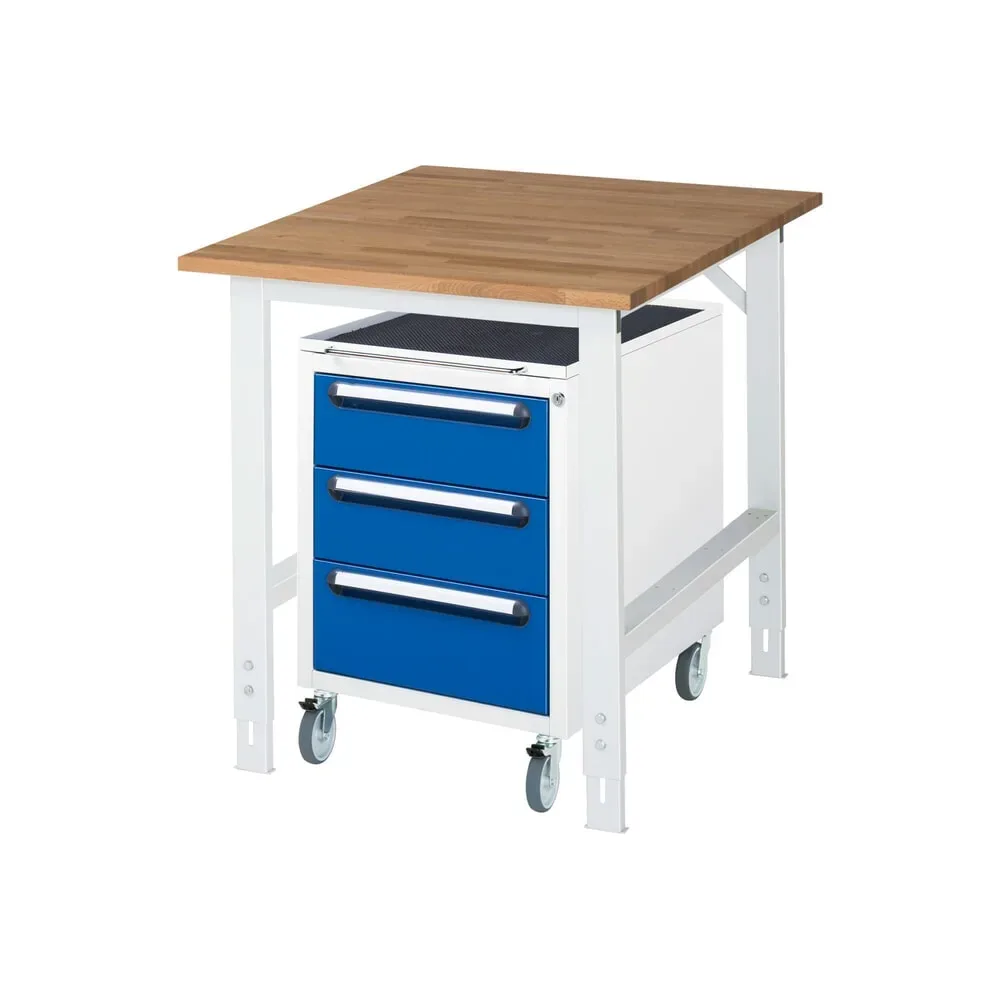 kaiserkraft Arbeitstisch mit Schubladenschrank, Roll-Container mit 3 Schubladen 2 x 150, 1 x 180 mm, BxT 750 x 1000 mm, B-Platte, Stärke 25 mm