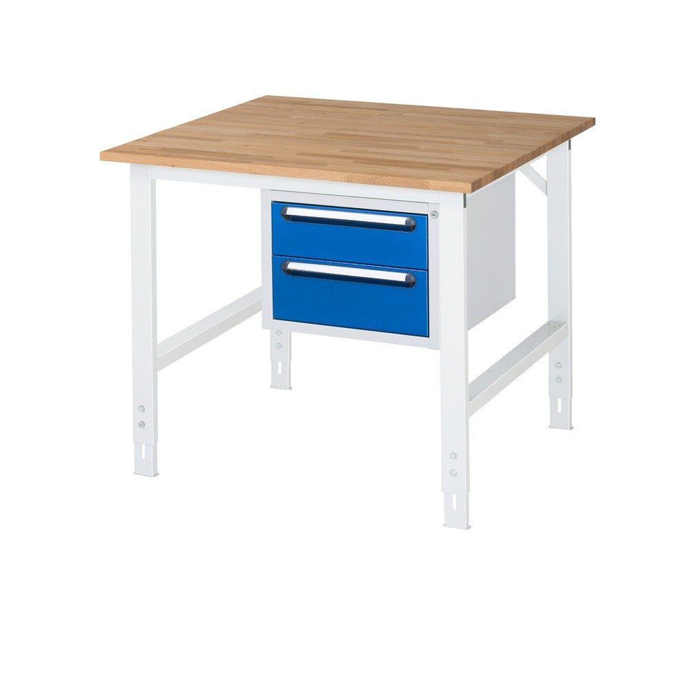 kaiserkraft Arbeitstisch mit Schubladenschrank, Unterbau-Container mit 2 Schubladen 1 x 150, 1 x 180 mm, BxT 1000 x 1000 mm, B-Platte, Stärke 25 mm