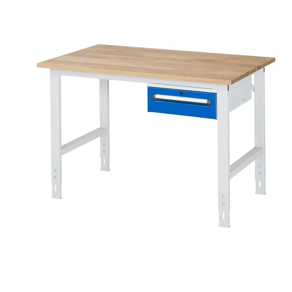 kaiserkraft Arbeitstisch mit Schubladenschrank, Unterbau-Container mit 1 Schublade 150 mm, BxT 1250 x 800 mm, B-Platte, Stärke 25 mm