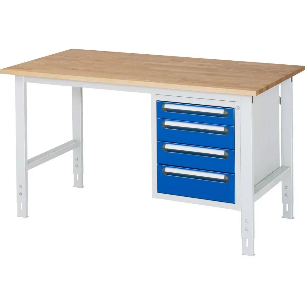 kaiserkraft Arbeitstisch mit Schubladenschrank, Unterbau-Container mit 4 Schubladen 1 x 90, 2 x 120, 1 x 140 mm, BxT 1500 x 800 mm, B-Platte, Stärke 25 mm