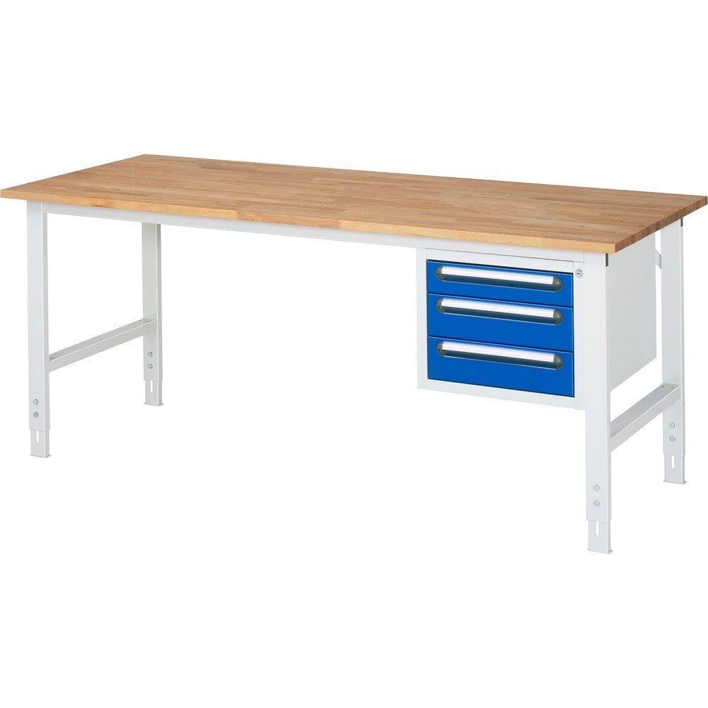 kaiserkraft Arbeitstisch mit Schubladenschrank, Unterbau-Container mit 3 Schubladen 1 x 90, 2 x 120 mm, BxT 2000 x 800 mm, B-Platte, Stärke 25 mm