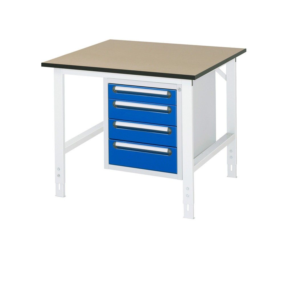 RAU höhenverstellbarer Werktisch Serie TOM, HxBxT 760-1.080 x 1.000 x 1.000 mm, 4 Schubladen, MDF Arbeitsplatte