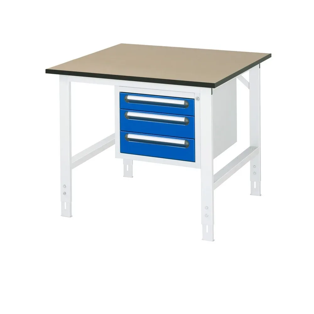RAU höhenverstellbarer Werktisch Serie TOM, HxBxT 760-1.080 x 1.000 x 1.000 mm, 3 Schubladen, MDF Arbeitsplatte