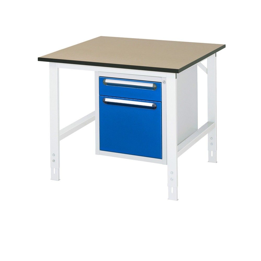RAU höhenverstellbarer Werktisch Serie TOM, HxBxT 760-1.080 x 1.000 x 1.000 mm, 2 Schubladen, MDF Arbeitsplatte