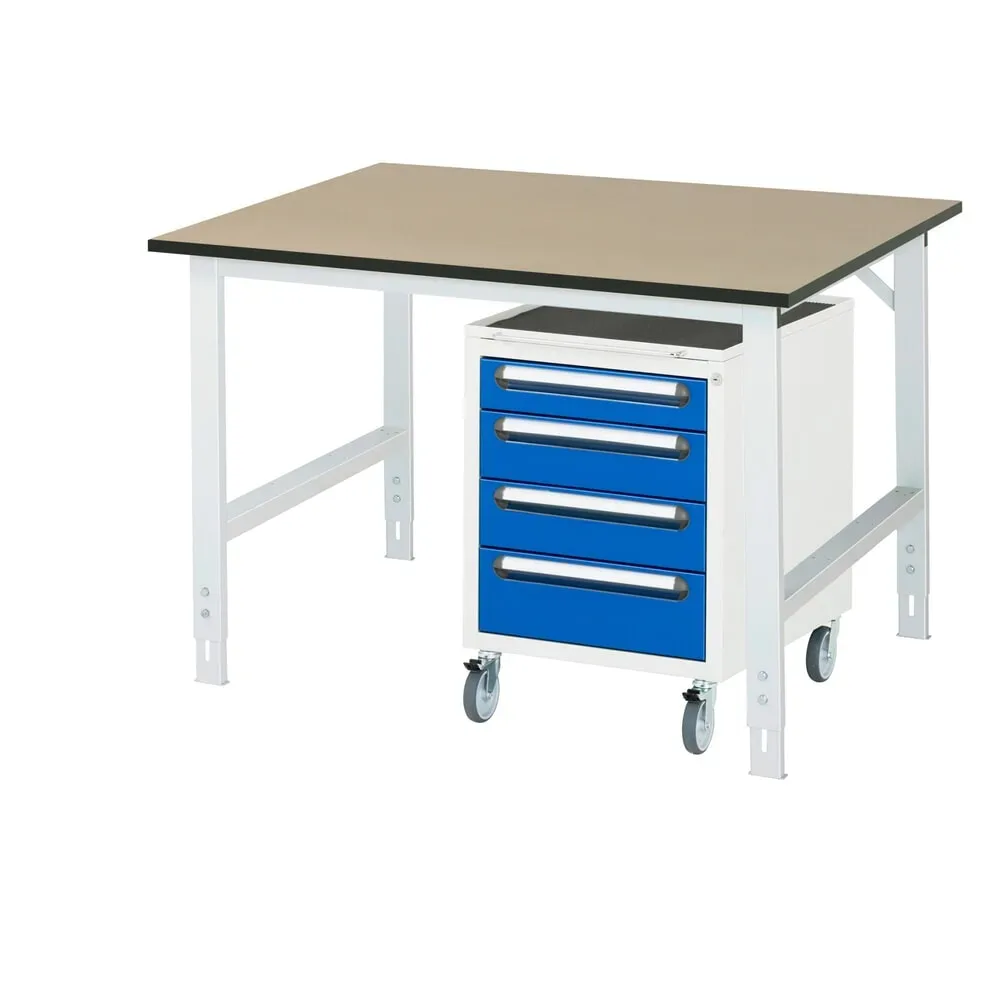 RAU Werkstatt-Set TOM 2-teilig, mit Werktisch, HxBxT 760-1.080 x 1.250 x 1.000 mm, MDF Arbeitsplatte, zzgl. Roll-Container mit 3 Schubladen, HxBxT 690 x 480 x 600 mm