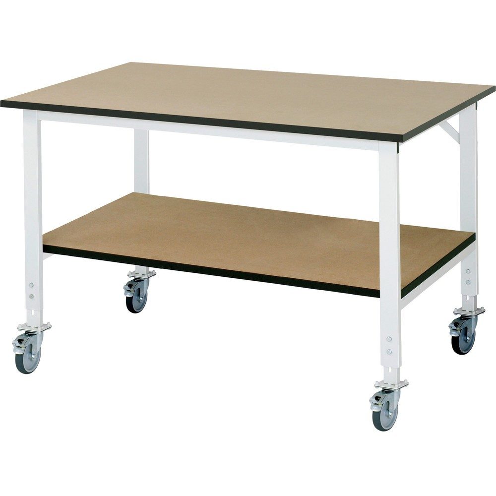 RAU höhenverstellbarer, mobiler Werktisch Serie TOM mit Ablageboden, HxBxT 910-1.230 x 1.500 x 1.000 mm, MDF Arbeitsplatte