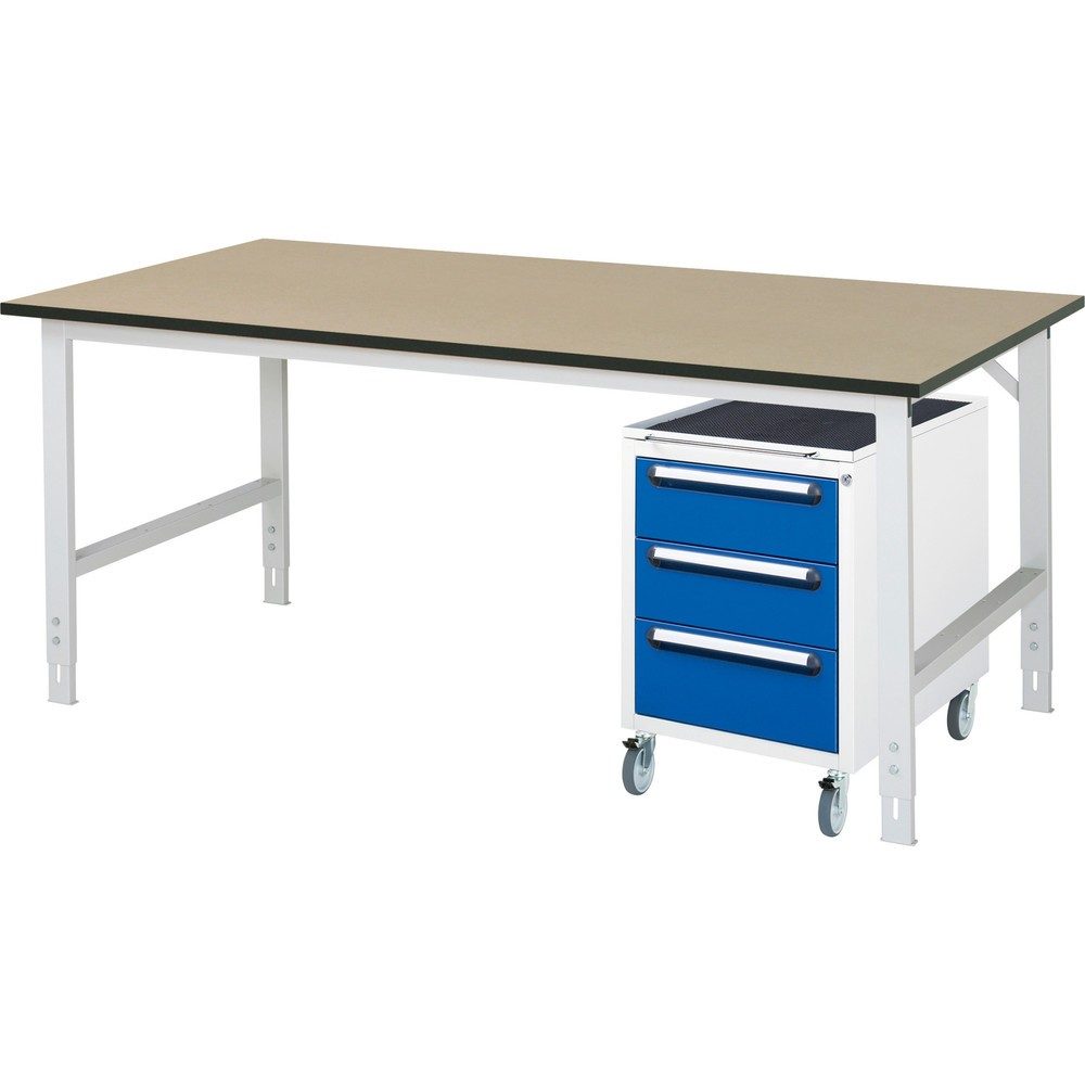 RAU Werkstatt-Set TOM 2-teilig, mit Werktisch, HxBxT 760-1.080 x 2.500 x 1.000 mm, MDF Arbeitsplatte, zzgl. Roll-Container mit 3 Schubladen, HxBxT 690 x 480 x 600 mm