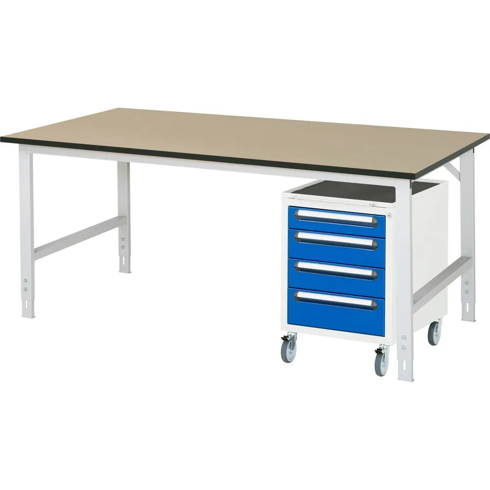 RAU Werkstatt-Set TOM 2-teilig, mit Werktisch, HxBxT 760-1.080 x 2.500 x 1.000 mm, MDF Arbeitsplatte, zzgl. Roll-Container mit 3 Schubladen, HxBxT 690 x 480 x 600 mm