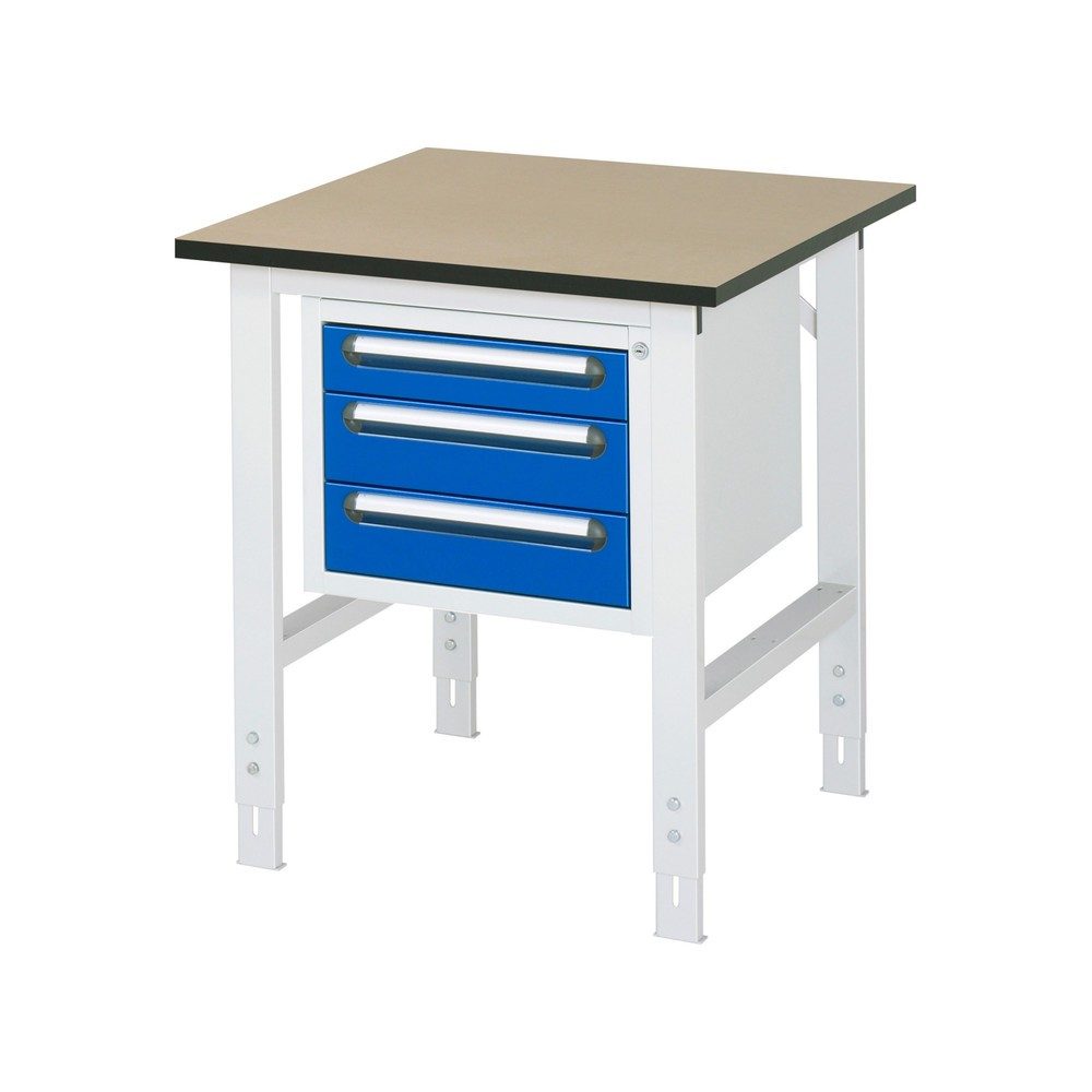RAU höhenverstellbarer Werktisch Serie TOM, HxBxT 760-1.080 x 750 x 800 mm, 3 Schubladen, MDF Arbeitsplatte