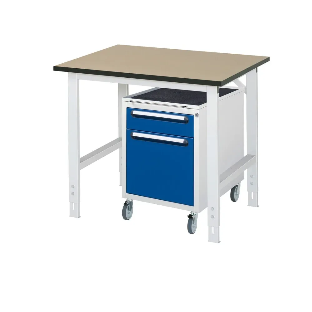RAU Werkstatt-Set TOM 2-teilig, mit Werktisch, HxBxT 760-1.080 x 1.000 x 800 mm, MDF Arbeitsplatte, zzgl. Roll-Container mit 2 Schubladen, HxBxT 690 x 480 x 600 mm