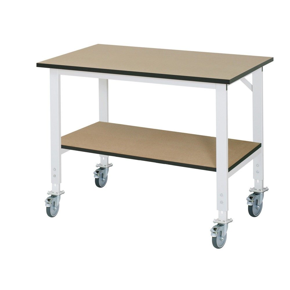 RAU höhenverstellbarer, mobiler Werktisch Serie TOM, HxBxT 910-1.230 x 1.250 x 800 mm, MDF Arbeitsplatte